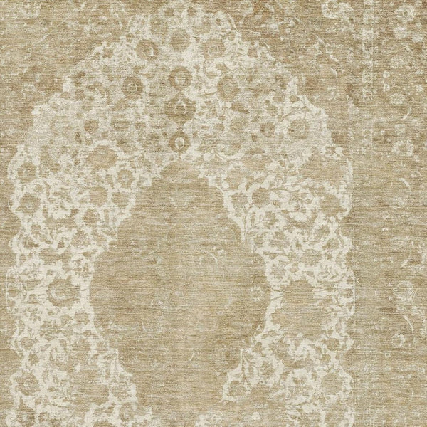 HomeRoots 8' X 10' Ivory and Beige Medallion Area Rug - Washable, UV Protected, Soft, Stain Resistant, Non-Slip! 696306