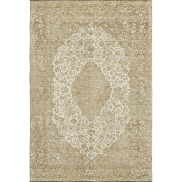 HomeRoots 9' X 12' Ivory & Beige Medallion Area Rug - Soft, Stain-Resistant, UV-Protected for High-Traffic Spaces 696307