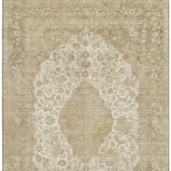 HomeRoots 9' X 12' Ivory & Beige Medallion Area Rug - Soft, Stain-Resistant, UV-Protected for High-Traffic Spaces 696307