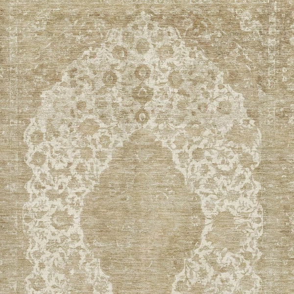 HomeRoots 10' X 14' Ivory and Beige Medallion Area Rug - Washable, UV Protected, Durable for Busy Homes 696308