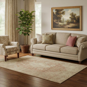 HomeRoots 5' X 8' Rust Medallion Area Rug - Washable, UV Protected, Durable for High-Traffic Homes & Style 696310