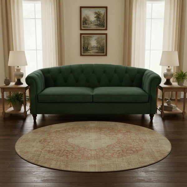 HomeRoots 8' Elegant Rust & Beige Medallion Round Rug – Washable, UV Protected, Durable for Busy Homes 696311