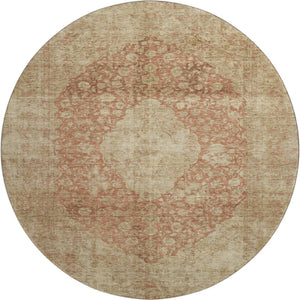 HomeRoots 8' Elegant Rust & Beige Medallion Round Rug – Washable, UV Protected, Durable for Busy Homes 696311