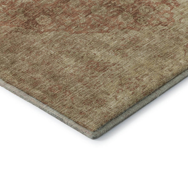 HomeRoots 8' Elegant Rust & Beige Medallion Round Rug – Washable, UV Protected, Durable for Busy Homes 696311