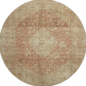 HomeRoots 8' Elegant Rust & Beige Medallion Round Rug – Washable, UV Protected, Durable for Busy Homes 696311