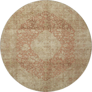 HomeRoots 8' Elegant Rust & Beige Medallion Round Rug – Washable, UV Protected, Durable for Busy Homes 696311