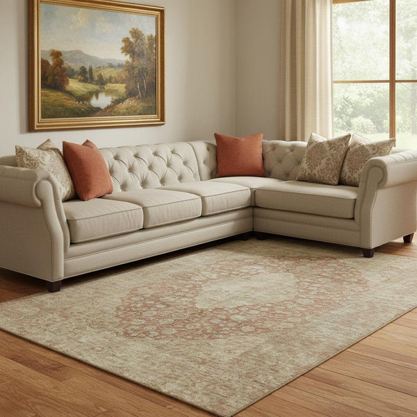 HomeRoots 8' X 10' Classic Rust and Beige Medallion Area Rug - Washable, Stain Resistant, UV Protected Design 696312