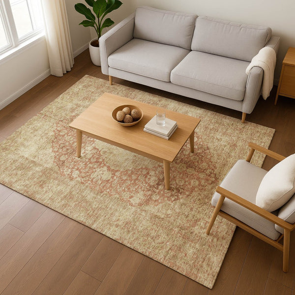 HomeRoots 8' X 10' Classic Rust and Beige Medallion Area Rug - Washable, Stain Resistant, UV Protected Design 696312