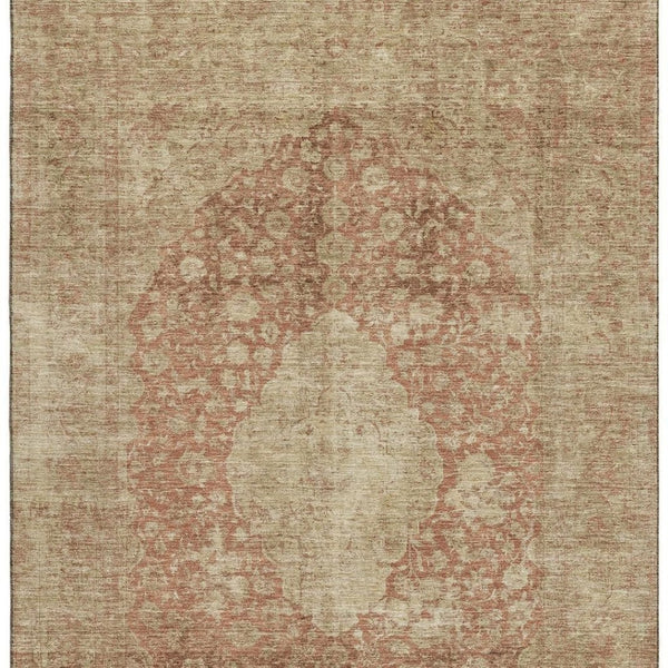 HomeRoots 8' X 10' Classic Rust and Beige Medallion Area Rug - Washable, Stain Resistant, UV Protected Design 696312