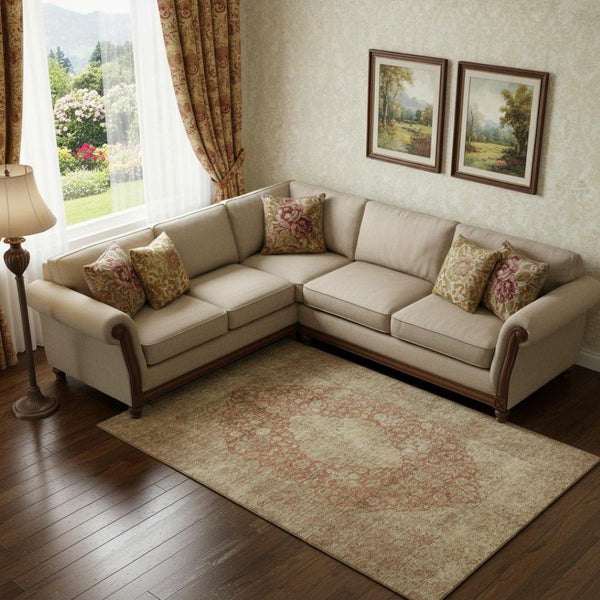 HomeRoots 10' X 14' Durable Rust and Beige Medallion Area Rug - Washable, UV-Protected, Perfect for Families 696314