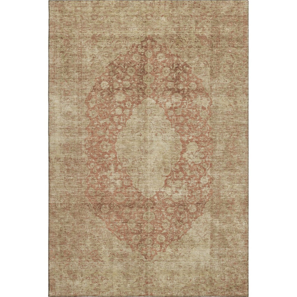 HomeRoots 10' X 14' Durable Rust and Beige Medallion Area Rug - Washable, UV-Protected, Perfect for Families 696314