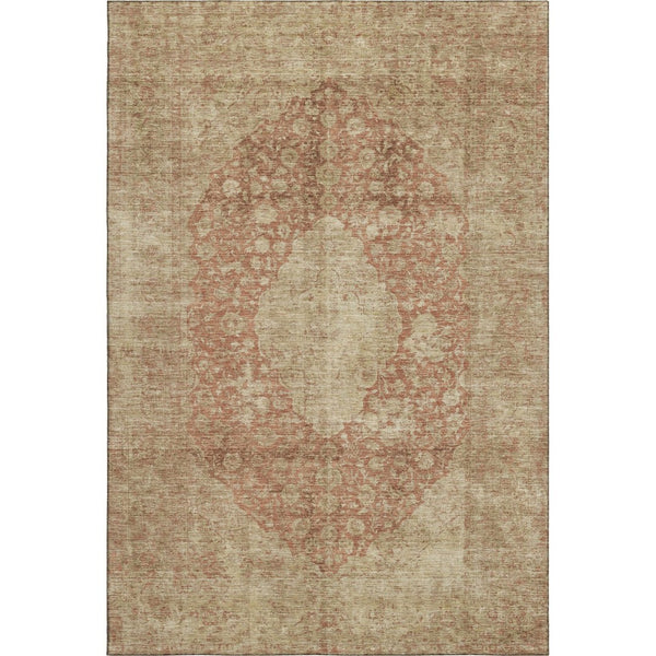 HomeRoots 10' X 14' Durable Rust and Beige Medallion Area Rug - Washable, UV-Protected, Perfect for Families 696314