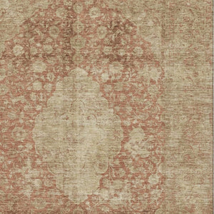 HomeRoots 10' X 14' Durable Rust and Beige Medallion Area Rug - Washable, UV-Protected, Perfect for Families 696314