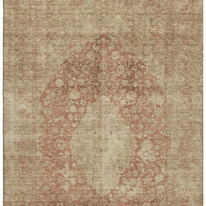 HomeRoots 10' X 14' Durable Rust and Beige Medallion Area Rug - Washable, UV-Protected, Perfect for Families 696314