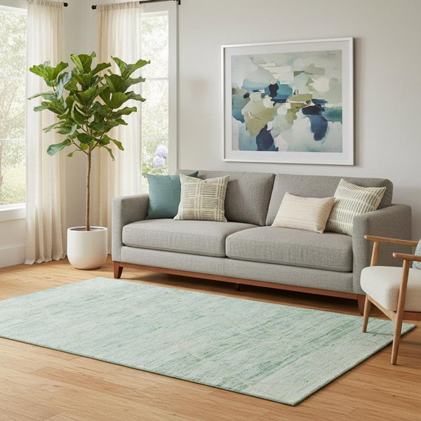 HomeRoots 5' Abstract Geometric Area Rug in Artichoke Green, Teal, and Ivory - Washable, UV Protected, Durable Design 696316