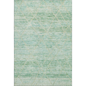 HomeRoots 5' Abstract Geometric Area Rug in Artichoke Green, Teal, and Ivory - Washable, UV Protected, Durable Design 696316