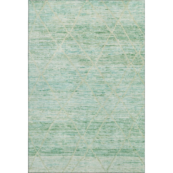 HomeRoots 5' Abstract Geometric Area Rug in Artichoke Green, Teal, and Ivory - Washable, UV Protected, Durable Design 696316