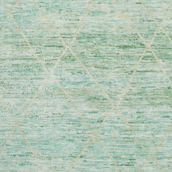 HomeRoots 5' Abstract Geometric Area Rug in Artichoke Green, Teal, and Ivory - Washable, UV Protected, Durable Design 696316