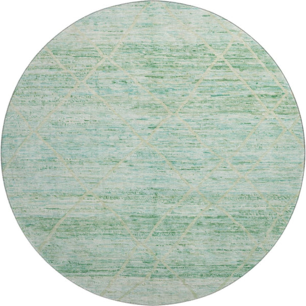HomeRoots 8' Artichoke Green Teal Ivory Abstract Round Rug – Washable, UV-Protected, Stylish for Any Space! 696317