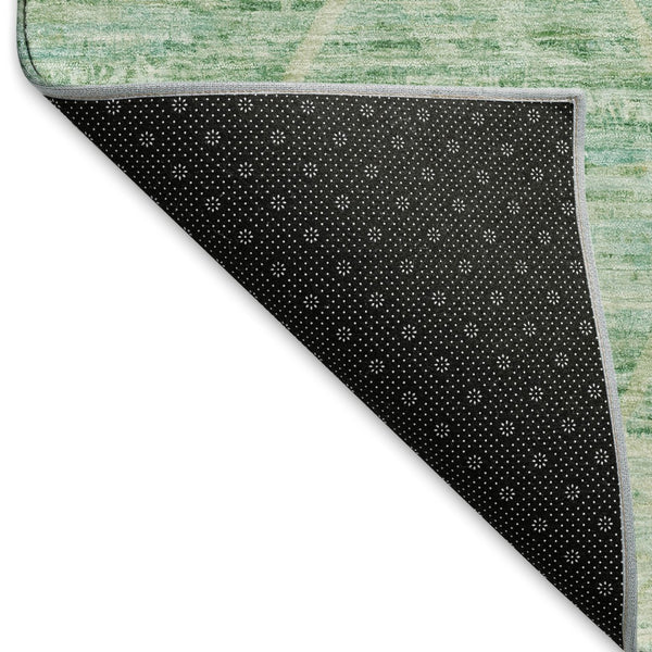 HomeRoots 8' Artichoke Green Teal Ivory Abstract Round Rug – Washable, UV-Protected, Stylish for Any Space! 696317