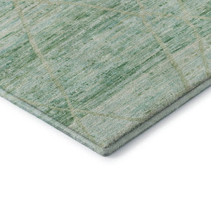 HomeRoots 8' Artichoke Green Teal Ivory Abstract Round Rug – Washable, UV-Protected, Stylish for Any Space! 696317