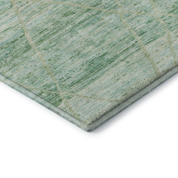 HomeRoots 8' Artichoke Green Teal Ivory Abstract Round Rug – Washable, UV-Protected, Stylish for Any Space! 696317