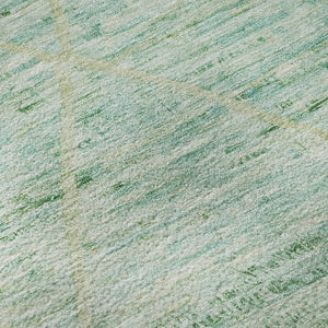 HomeRoots 8' Artichoke Green Teal Ivory Abstract Round Rug – Washable, UV-Protected, Stylish for Any Space! 696317