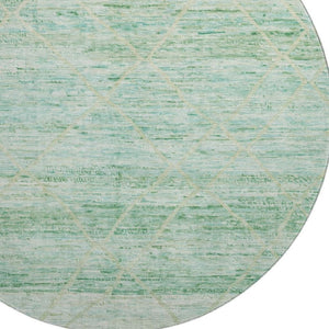HomeRoots 8' Artichoke Green Teal Ivory Abstract Round Rug – Washable, UV-Protected, Stylish for Any Space! 696317