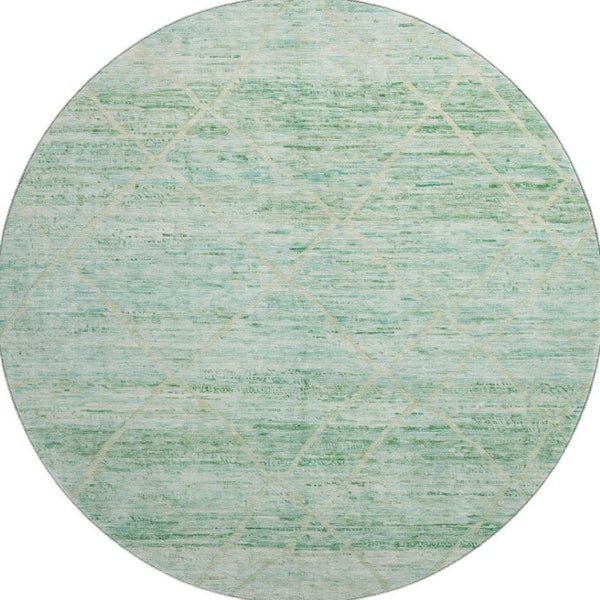 HomeRoots 8' Artichoke Green Teal Ivory Abstract Round Rug – Washable, UV-Protected, Stylish for Any Space! 696317