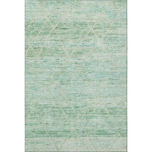 HomeRoots 8' X 10' Abstract Geometric Area Rug in Artichoke Green, Teal & Ivory - Washable & UV Protected! 696318