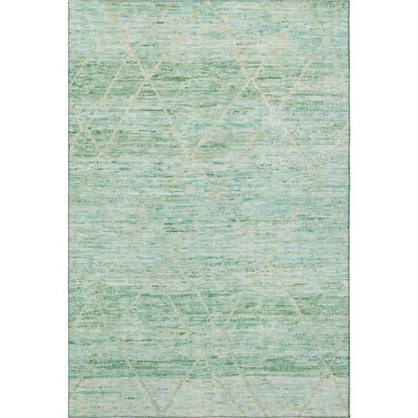 HomeRoots 8' X 10' Abstract Geometric Area Rug in Artichoke Green, Teal & Ivory - Washable & UV Protected! 696318