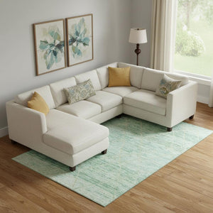 HomeRoots 9' Artichoke Green Teal Ivory Abstract Geometric Washable Area Rug - UV Protected & Stain Resistant 696319