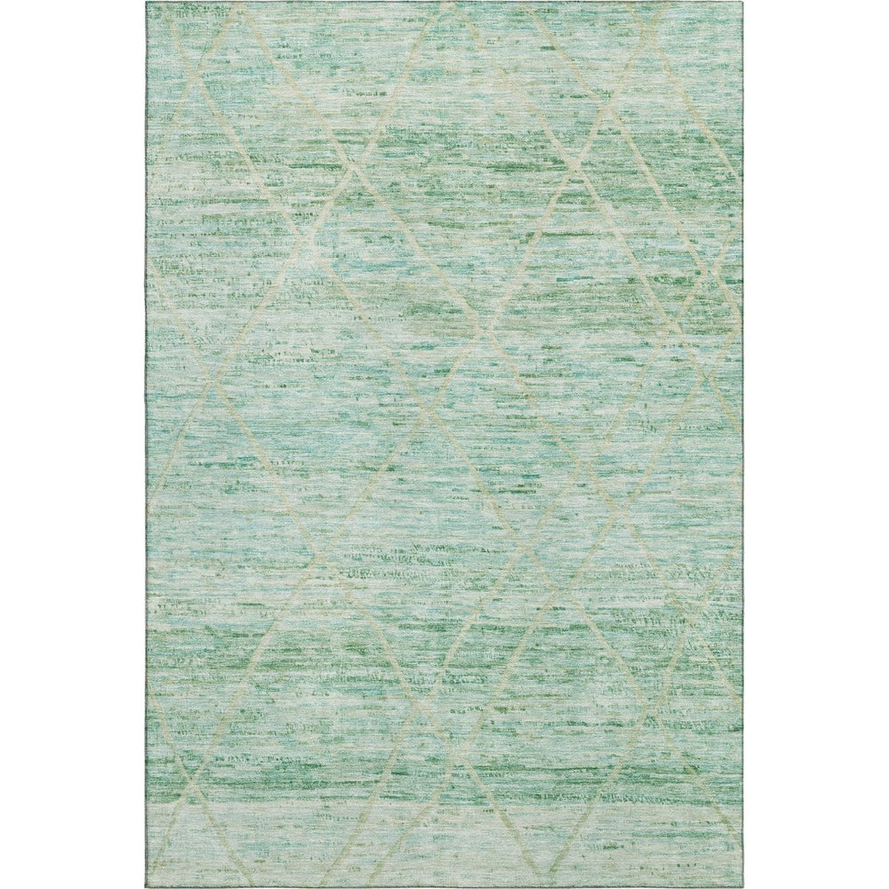 HomeRoots 9' Artichoke Green Teal Ivory Abstract Geometric Washable Area Rug - UV Protected & Stain Resistant 696319