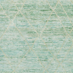 HomeRoots 10' X 14' Artichoke Green Teal Ivory Geometric Washable Area Rug with UV Protection for Any Space 696320
