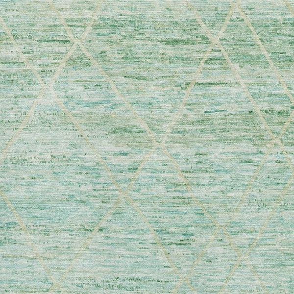 HomeRoots 10' X 14' Artichoke Green Teal Ivory Geometric Washable Area Rug with UV Protection for Any Space 696320