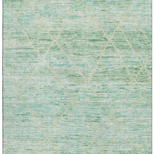 HomeRoots 10' X 14' Artichoke Green Teal Ivory Geometric Washable Area Rug with UV Protection for Any Space 696320