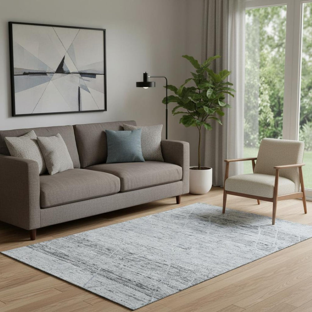 HomeRoots 5' X 8' Contemporary Blue-Gray & Silver Washable Area Rug with UV Protection for Busy Homes 696322