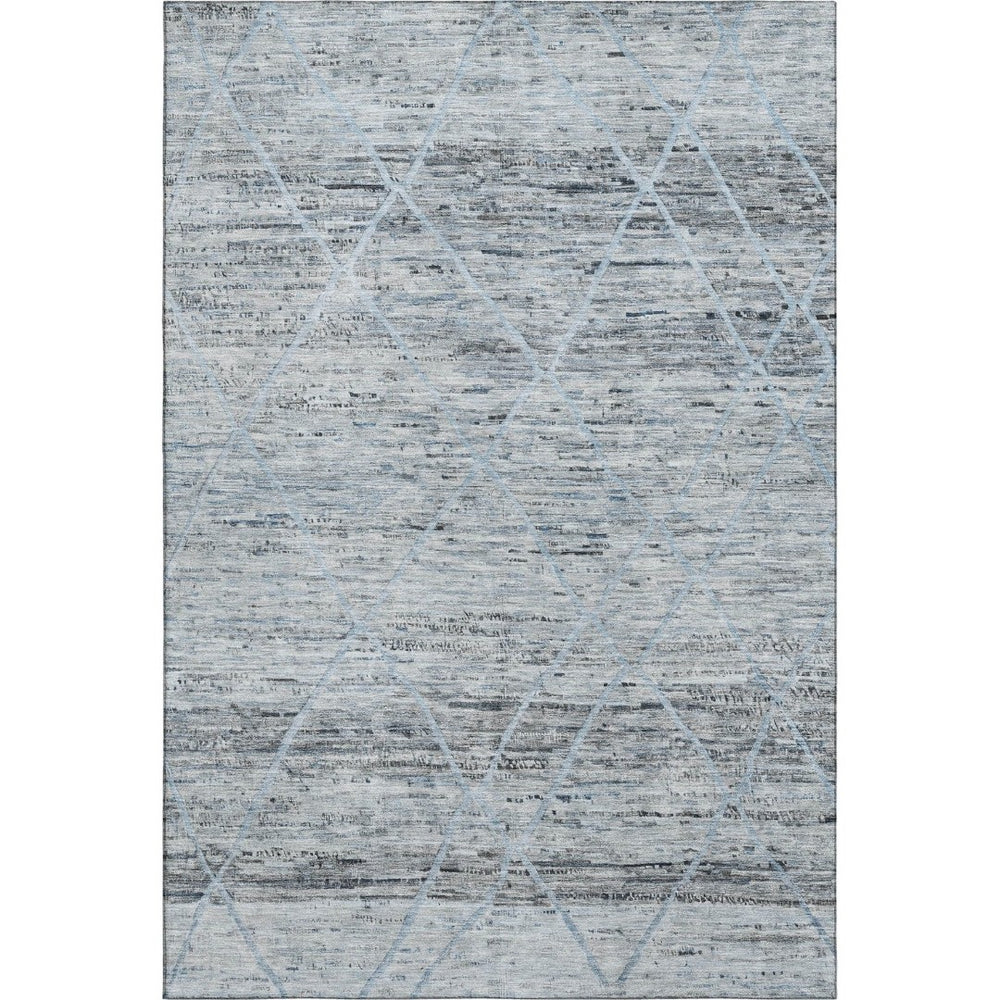 HomeRoots 5' X 8' Contemporary Blue-Gray & Silver Washable Area Rug with UV Protection for Busy Homes 696322