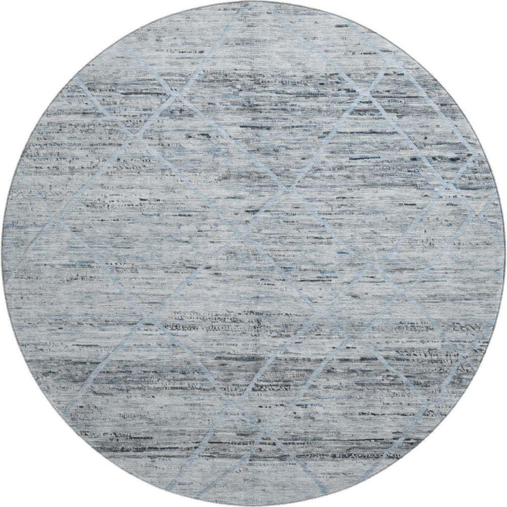 HomeRoots 8' Blue Gray Geometric Washable Round Rug - Durable, Stain Resistant, UV Protected for All Spaces 696323
