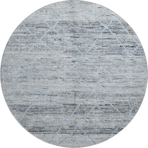 HomeRoots 8' Blue Gray Geometric Washable Round Rug - Durable, Stain Resistant, UV Protected for All Spaces 696323