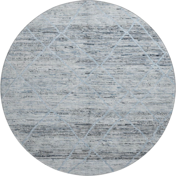 HomeRoots 8' Blue Gray Geometric Washable Round Rug - Durable, Stain Resistant, UV Protected for All Spaces 696323