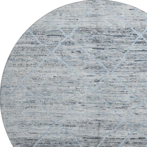HomeRoots 8' Blue Gray Geometric Washable Round Rug - Durable, Stain Resistant, UV Protected for All Spaces 696323