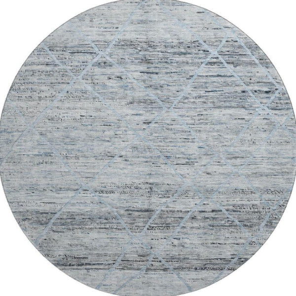 HomeRoots 8' Blue Gray Geometric Washable Round Rug - Durable, Stain Resistant, UV Protected for All Spaces 696323