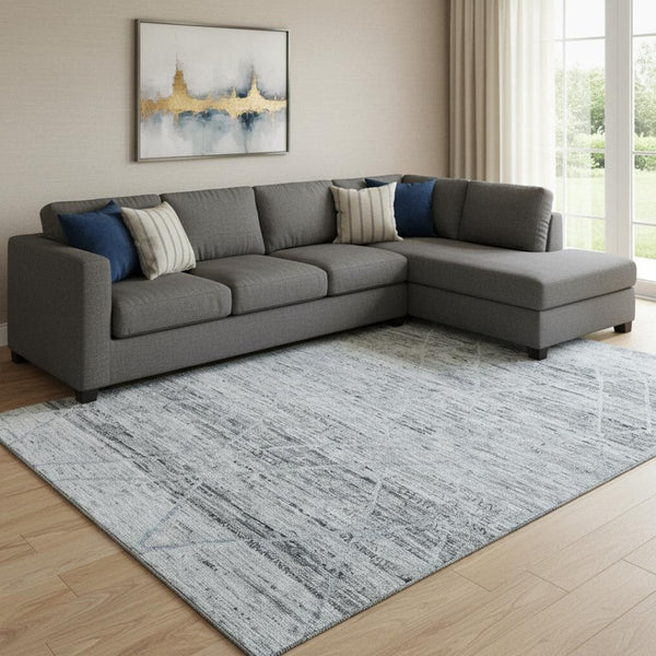 HomeRoots 8' X 10' Modern Blue Gray & Silver Abstract Geometric Washable Area Rug - UV Protected & Stain Resistant 696324