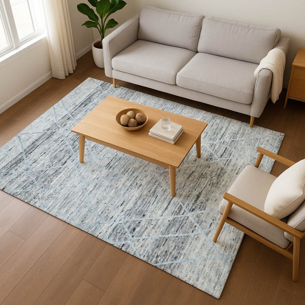 HomeRoots 8' X 10' Modern Blue Gray & Silver Abstract Geometric Washable Area Rug - UV Protected & Stain Resistant 696324