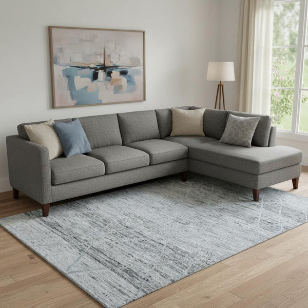HomeRoots 9' Abstract Geometric Area Rug in Blue-Gray & Silver | Washable, UV-Protected, Non-Slip Design 696325