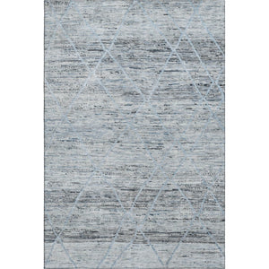 HomeRoots 9' Abstract Geometric Area Rug in Blue-Gray & Silver | Washable, UV-Protected, Non-Slip Design 696325