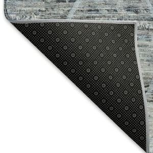 HomeRoots 9' Abstract Geometric Area Rug in Blue-Gray & Silver | Washable, UV-Protected, Non-Slip Design 696325