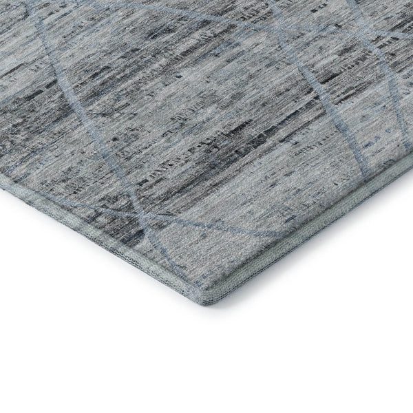 HomeRoots 9' Abstract Geometric Area Rug in Blue-Gray & Silver | Washable, UV-Protected, Non-Slip Design 696325