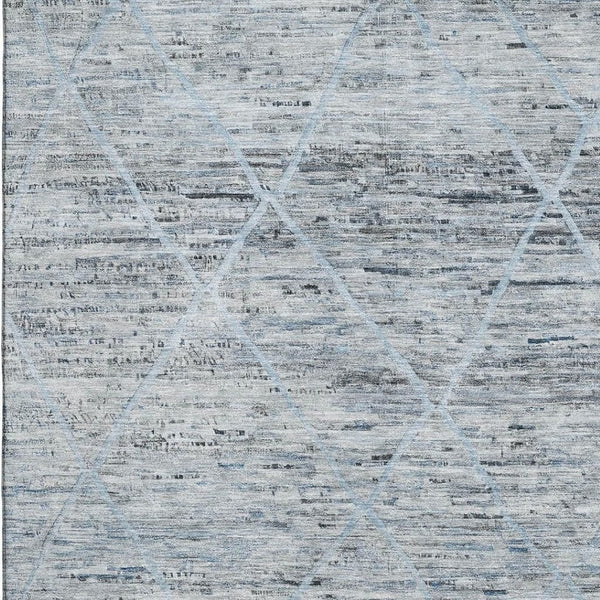 HomeRoots 9' Abstract Geometric Area Rug in Blue-Gray & Silver | Washable, UV-Protected, Non-Slip Design 696325